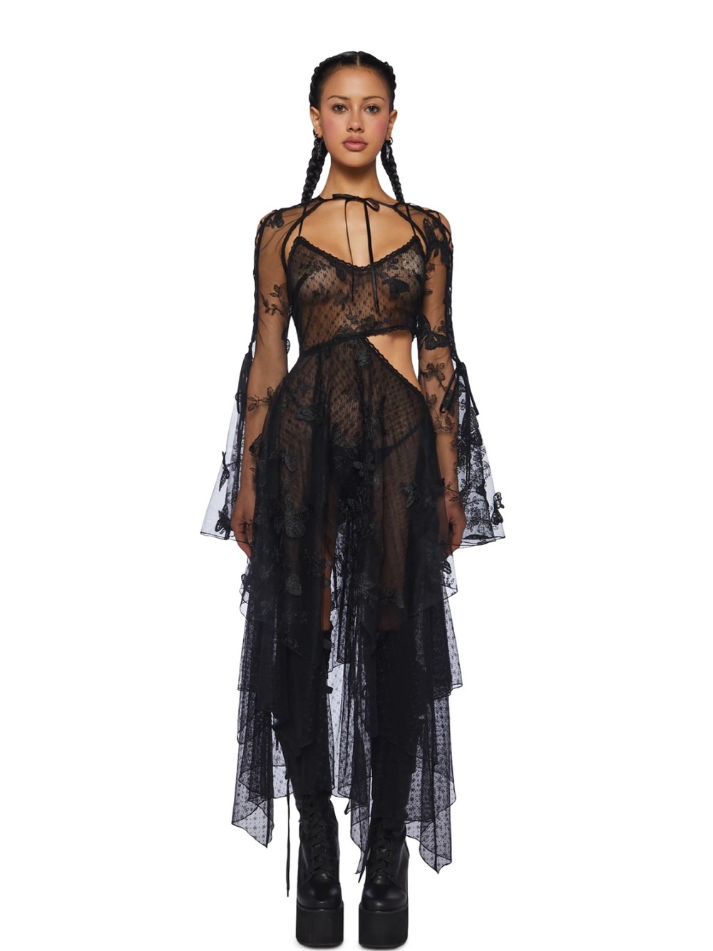 Dolls kill fairy dust lace tulle maxi and shrug set nwt